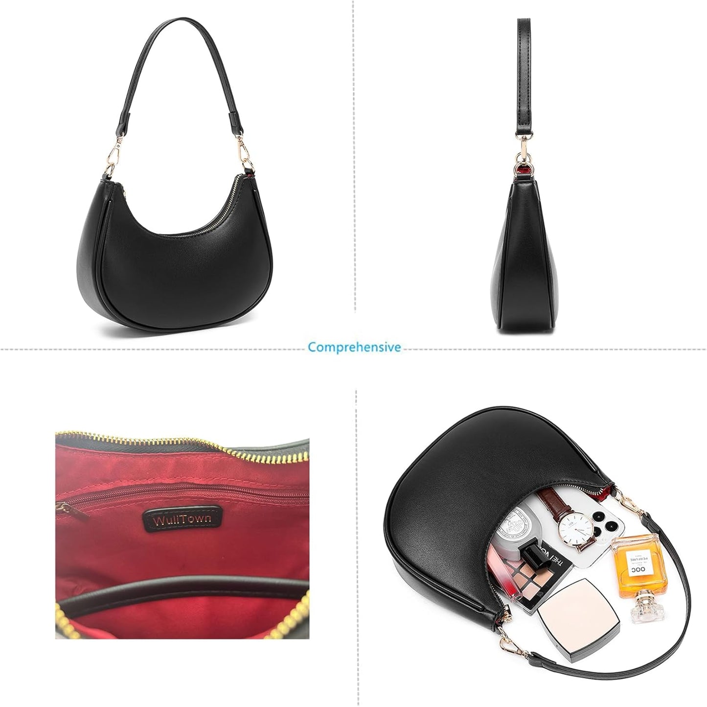 WuliTown Shoulder Bags for Women, Cute Hobo Tote Handbag Mini Clutch Purse with Zipper Closure